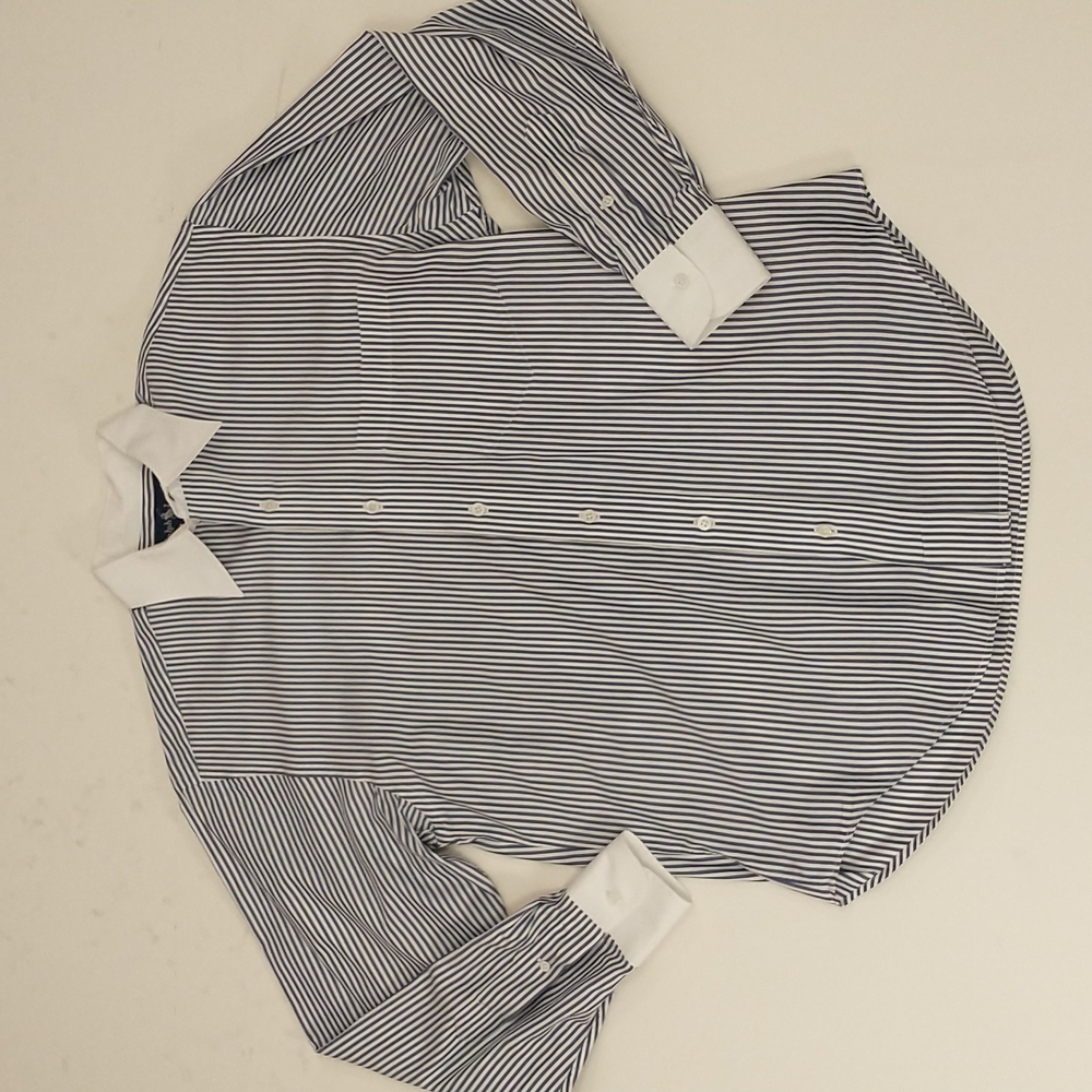 White Collar Blue Pinstripe Button Down Shirt Ralph Lauren Blue Polo Quality - Picture 8 of 9